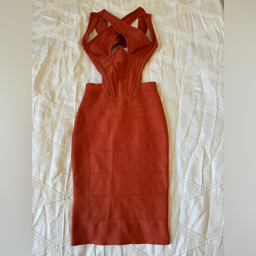 Rust Bandage Cut Out Sexy Dress